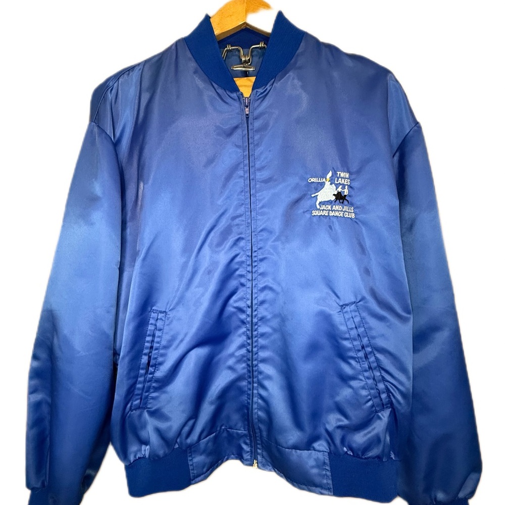 Funny Vintage Members  Satin Jacket Jack  Jill Square Dance Club Blue Size Large